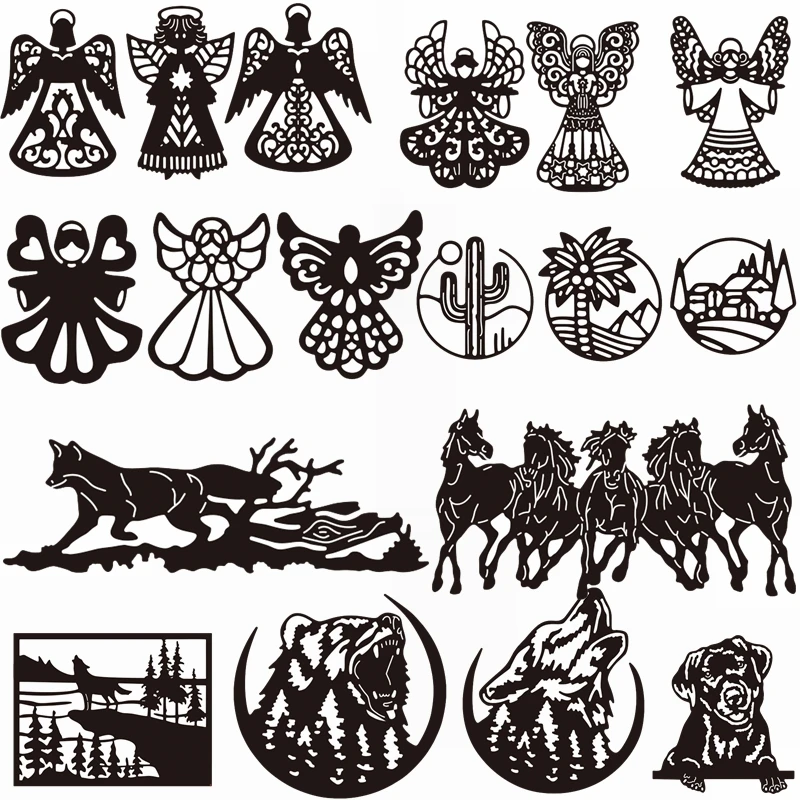 Praying Angels Set Metal Cutting Dies Fierce Wolf Horse Die Cut Cactus Trees River View Circle Frame Outline Dies 2022 Hot Sale