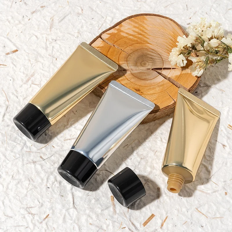 

6Pcs 30ml Aluminum Plastic Golden Silver Empty Tubes Black Lid Lotion & Hand Cream Luxury Highend Portable Travel Accessories