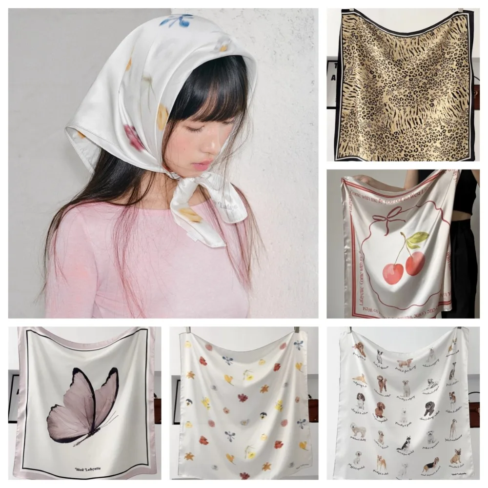 Головной убор с размытыми цветами вишни, шарф для волос с цветком, изящная повязка для волос в виде щенка, квадратный тюрбан, шарфы-бабочки для девочек