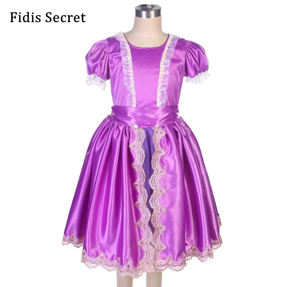 Short Sleeves Purple Satin Romantic Length Dress,Ballerina Stage Performance Tutu Costumes,Girls Party/Birthday/Cosplay Clothes