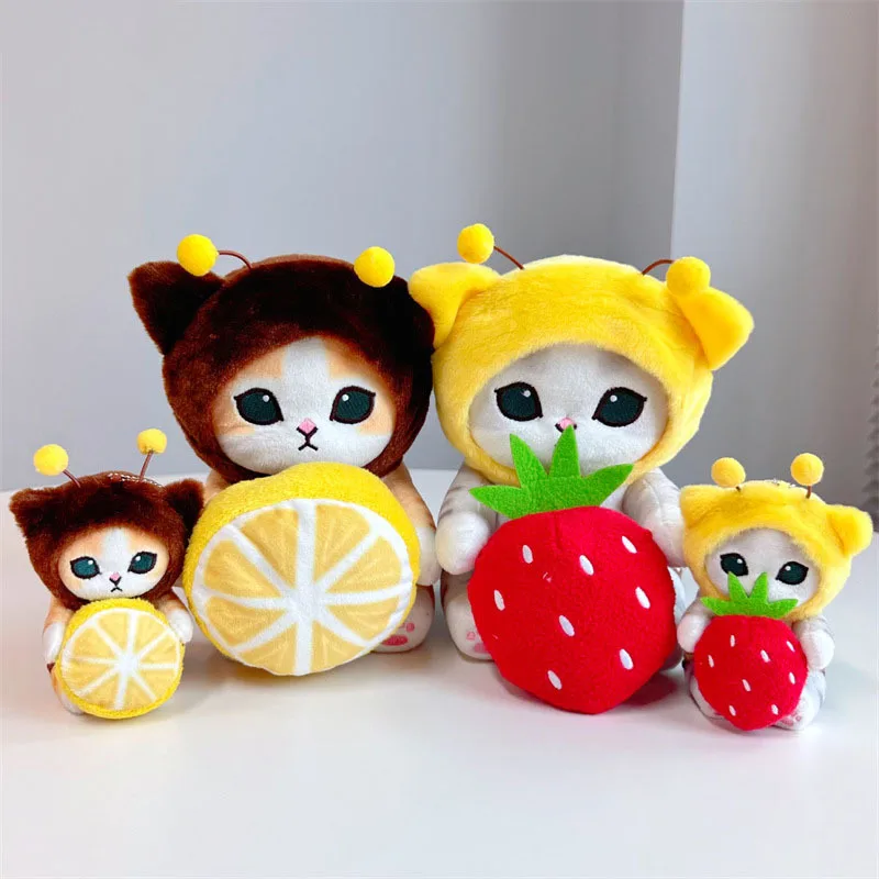 Juguete de peluche de gato tiburón divertido de 9/12cm, Animal de Cosplay, abeja sosteniendo limón, fresa, monedero bonito, muñeco de peluche para niños, regalos