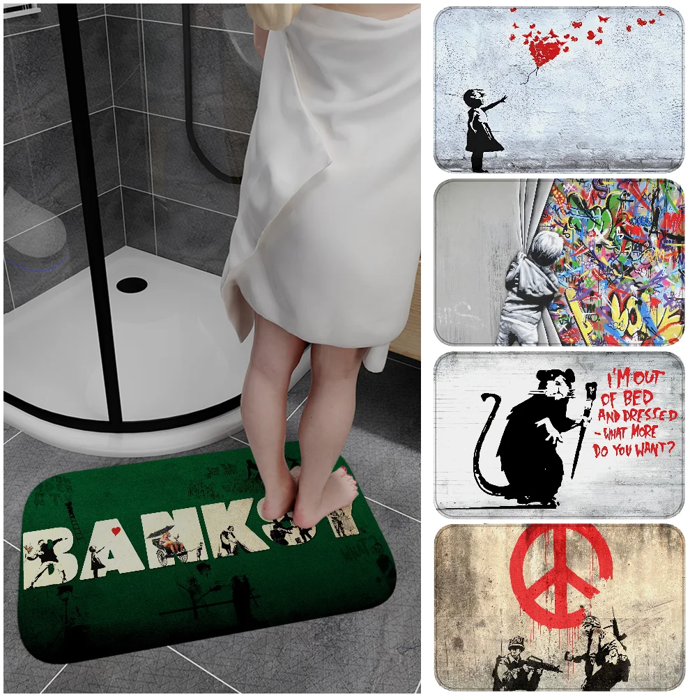 Banksy Graffiti Floor Mat Cheaper Anti-slip Modern Living Room Balcony Printed Bedside Mats