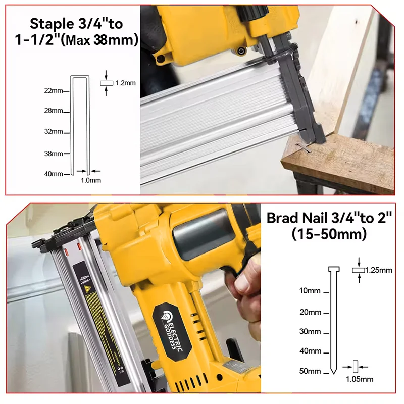 50mm Brushless Electric Nail Gun Depth Adjustment Nailer Stapler F50 Furniture Staple Gun For Dewalt 20V Battery Pin