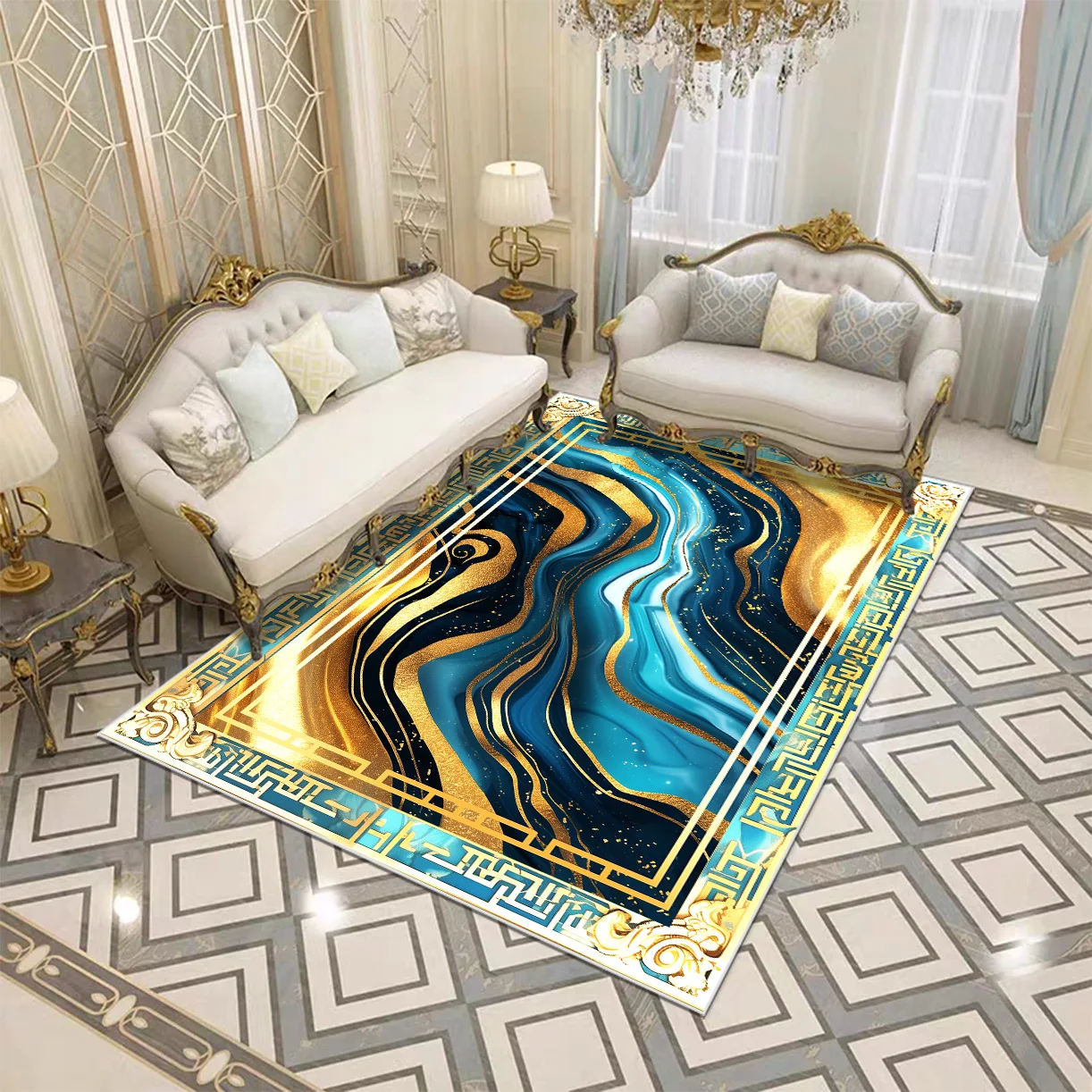 

Luxury Style CARPET FOR LIVE ROOM Decoration Home Golden Rugs Large Size European Tatami Mat Washable Bedroom Bedside Carpet 러그