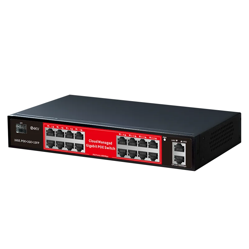 Cloud managed 16 port full gigabit poe switch 2 uplink 1 sfp port surveillance camera stable power supply remote network monitor