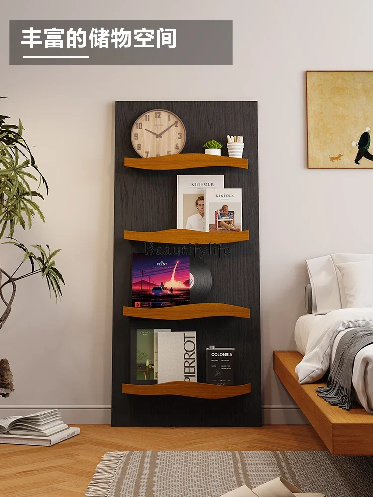 

5ld14 Medieval retro teak veneer shelf solid wood veneer unit multi-grid bookshelf