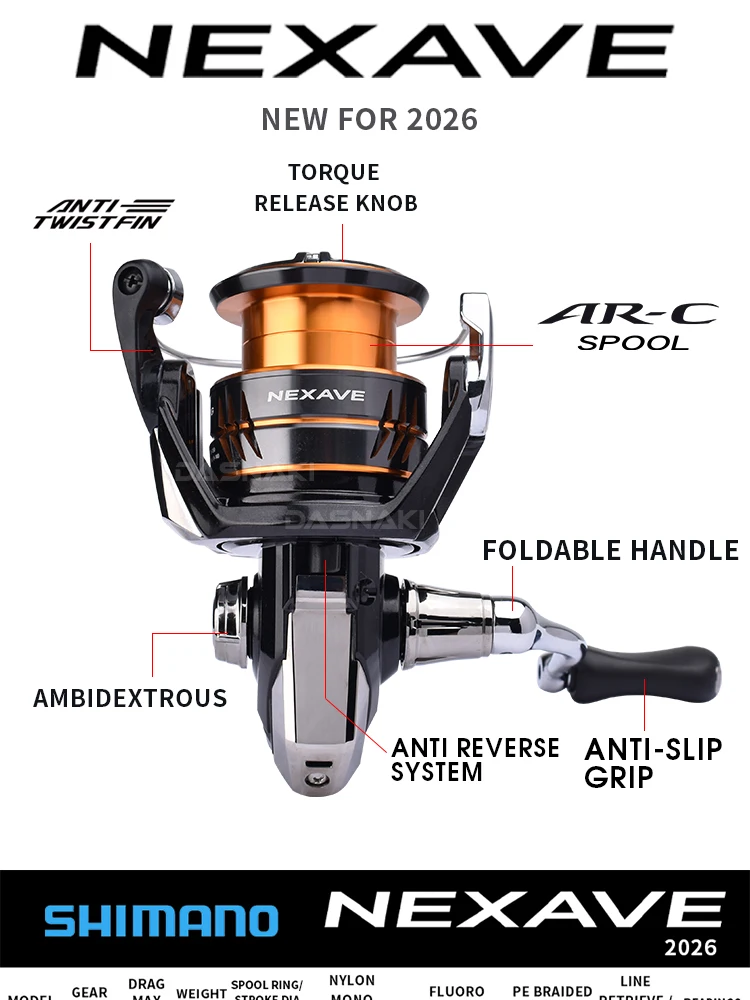 2026 SHIMANO Angelrolle NEXAVE Silent Drive mit klappbarem Griff ANTI-TWIST FINAR-C Salzwasser/Süßwasser Metallspule – Detail 2
