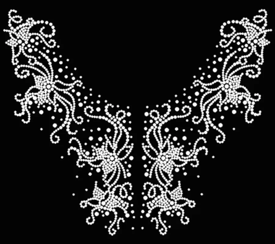 2PC/Lot Big Flower Iron-On Applique Patches Rhinestone Motif Design Hot Fix for Shirt And Dress Transfer