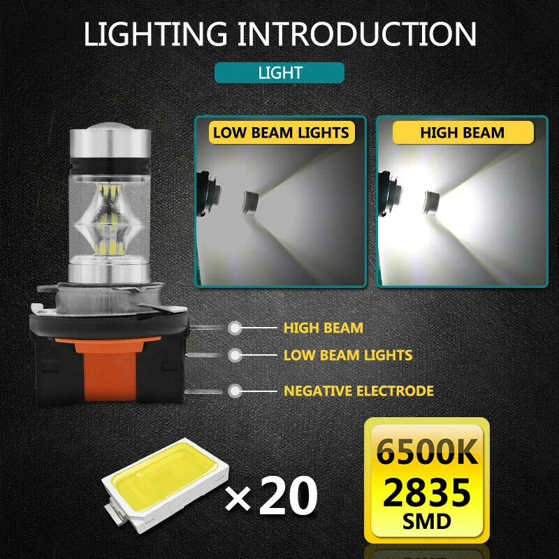 2x H15 LED Bóng Đèn Pha 8000K 20SMD Chùm Cao Đèn LED DRL Bi Gầm Lồi Bộ Cho Xe Hơi Học Để H1 H3 H4 h6 H8 H9 H11 H16 Aotu Đèn Đèn