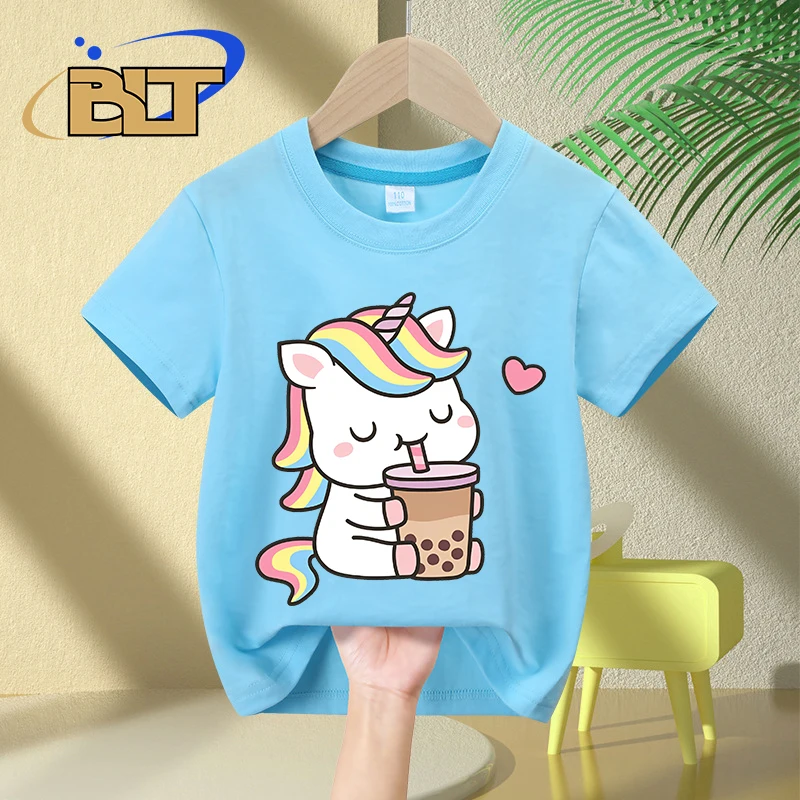 T-shirt à Manches Courtes en Pur Coton pour Enfant Garçon et Fille, Vêtement Décontracté avec Imprimé du Petit Nairobi Orn Love Boba Milk Tea