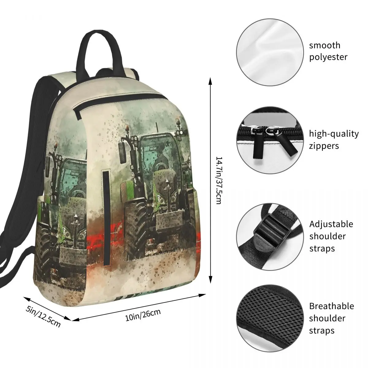 Fendt Tractor Grafting Backpack Student BookBag Boys Girls School Bag Computer Shoulder Bags Men Women