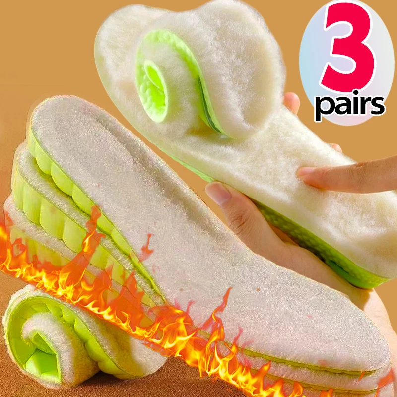 

1/3 пары зимних зеленых плюшевых стельок из пены с эффектом памяти для женщин и мужчин, мягкие подушечки для обуви с самоподогревом, утолщенные плюшевые стельки с поддержкой свода стопы