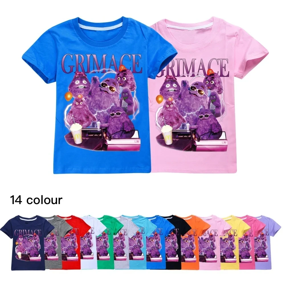 

Grimace Shake T Shirt Boys Girls Short T-Shirt Summer cotton Kids Top Cartoon Graphic Tee Funny Harajuku Children O-neck Tshirt