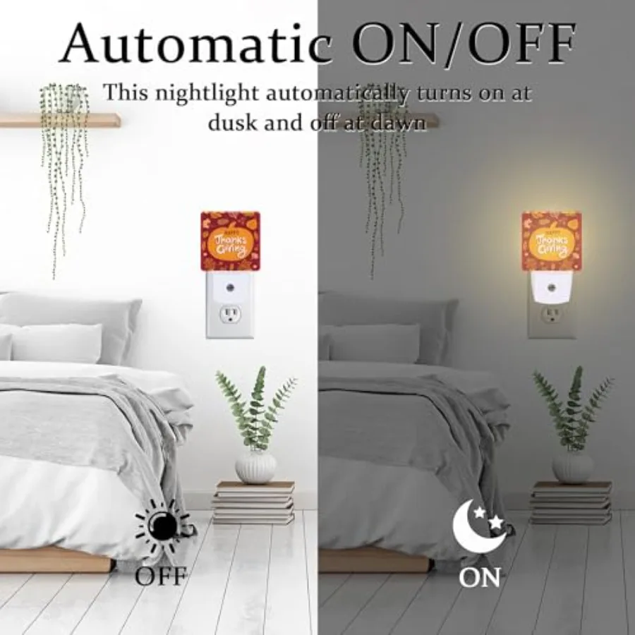 Happy Thanksgiving Night Light for,Autumn Fall Orange Pumpkin Maple Leaf Night Light Plug in with Dusk to Dawn Sensor, 0.5w Ene 6