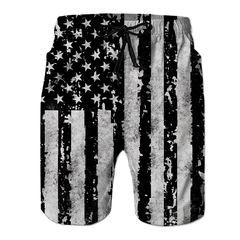 Retro USA Flag 3d Print Beach Shorts Men Boys Summer Surf Board Shorts Street Short Pants Casual Drawstring Swimming Trunks