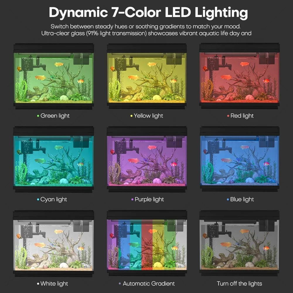 Kit acquario intelligente per acquario: umidificazione automatica da 2,5 galloni con nebulizzatore intelligente, pompa silenziosa ultra silenziosa, filtrato multistrato