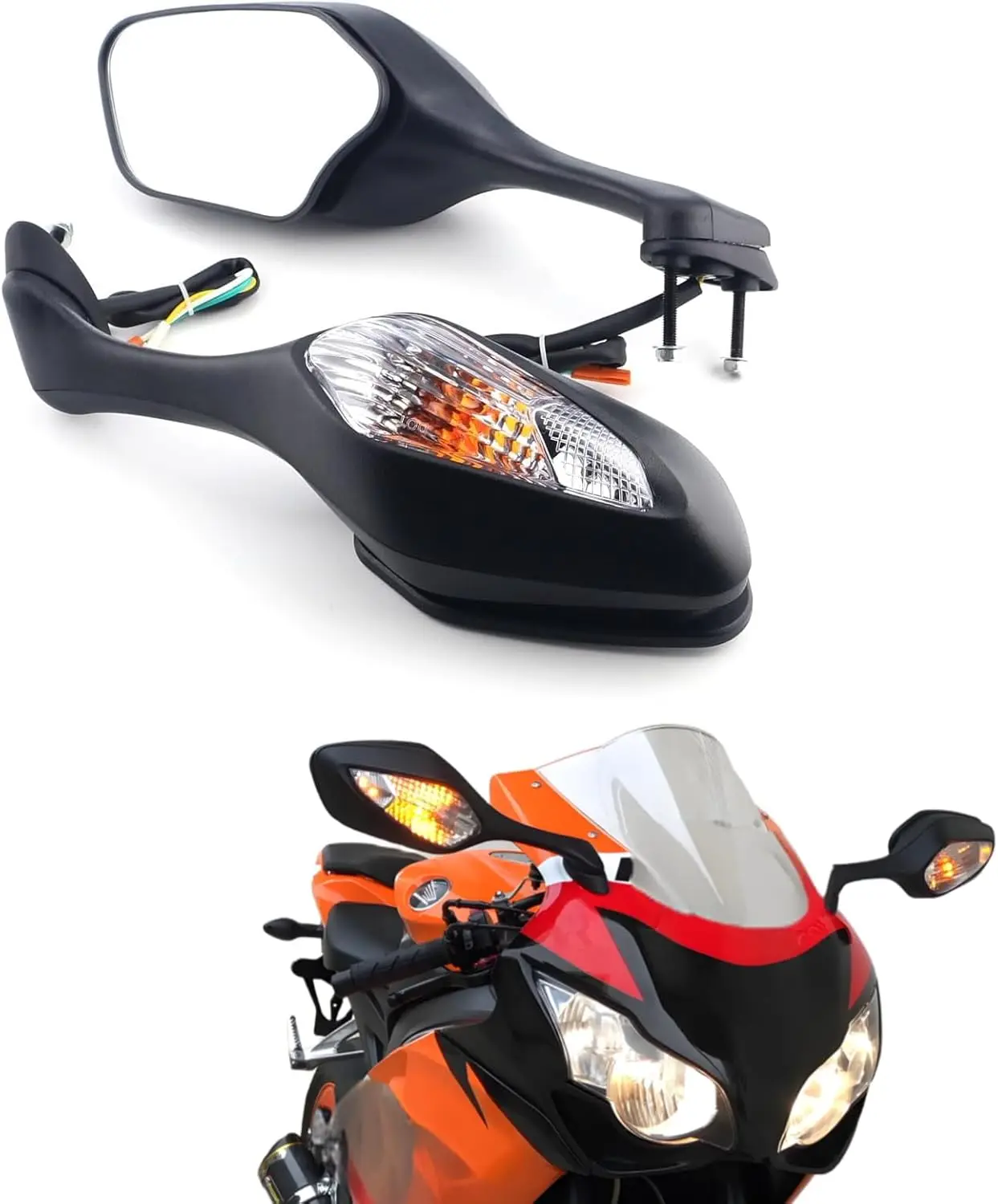 A Pair of Motorcycle Rear View Side Mirrors With LED Turn Signal Light For Honda CBR1000RR 2008-2026