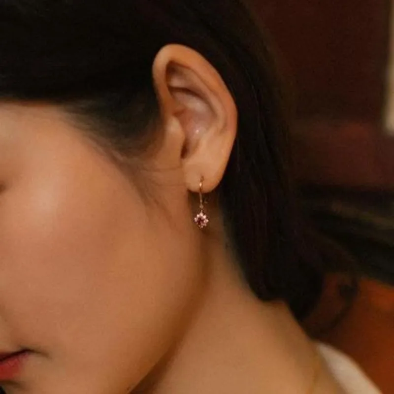 Exquisite and Light luxury Sunflower Ruby Drop earrings for women vintage Design Bride Earings High quality Fine Jewelry Gift image 4