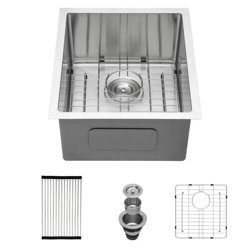 

15x17x10 Undermount Stainless Steel Kitchen Sink, 16 Gauge Single Bowl, 10" Deep Bar/Prep Sink Basin