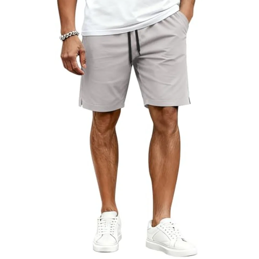 

COOFANDY Mens Casual Shorts Cotton Drawstring Elastic Waist Stretch Chino Golf Shorts Summer Beach Shorts