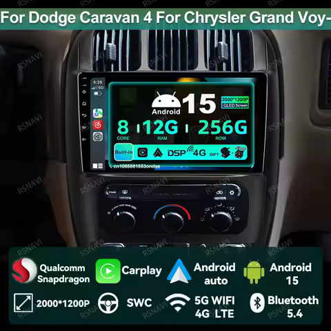 Car Radio Android 15 For Dodge Caravan 4 For Chrysler Grand Voyager RS 2000 - 2012 4G LTE GPS Navigation Stereo Qualcomm QLED BT