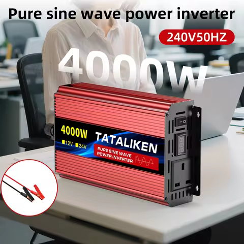 2200W Pure Sine Wave Car Inverter 24V-240V AC Digital Display Dual UK Outlets Thermostatic Fan for RV Camping and Off-Grid Adven