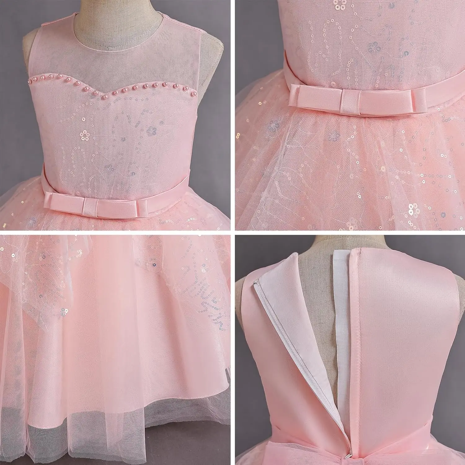 فستان فتاة الزهور ترتر شيفون زهري، فستان زفاف للأطفال لحفلات التخرج وحفلات أعياد الميلاد، فستان المناولة