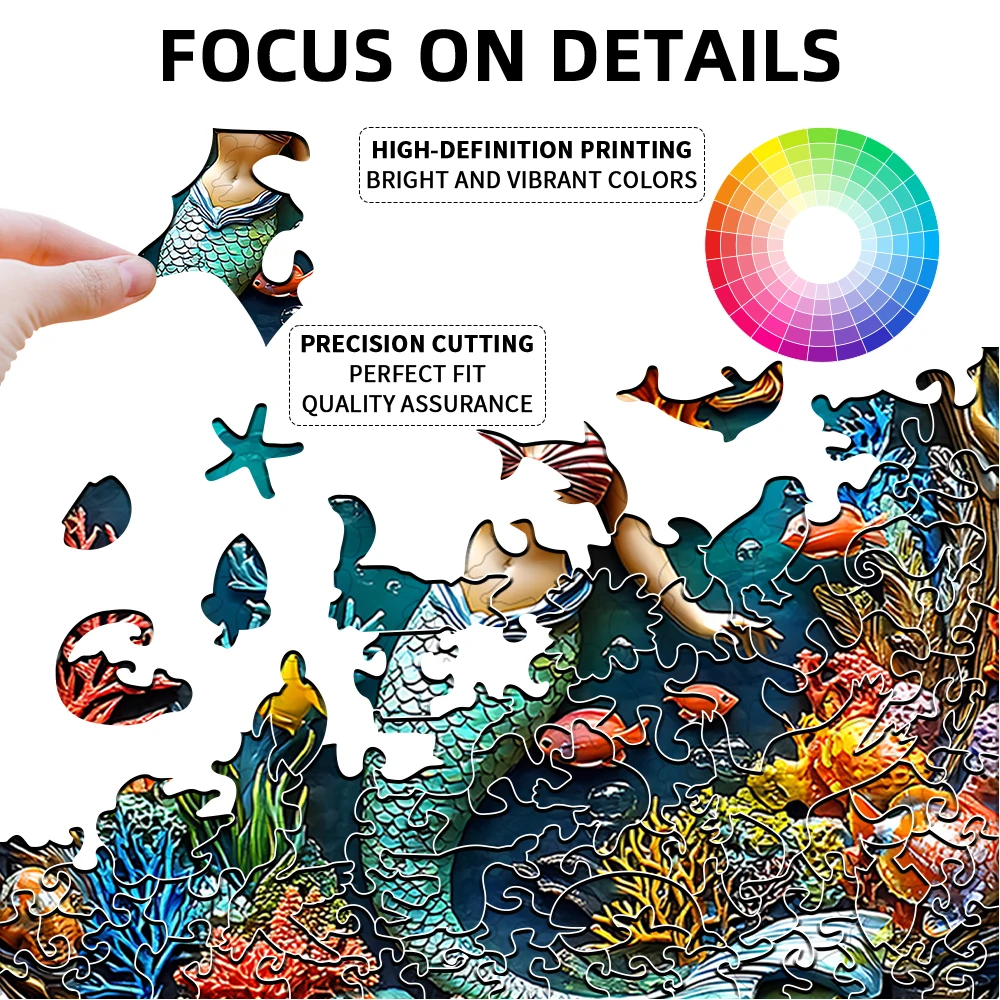 「人魚の木製パズル」 |   エレガントなギフトボックスに入ったユニークな芸術的なデザイン • ファミリーゲームと装飾アート • 完璧なホリデーとクリスマス