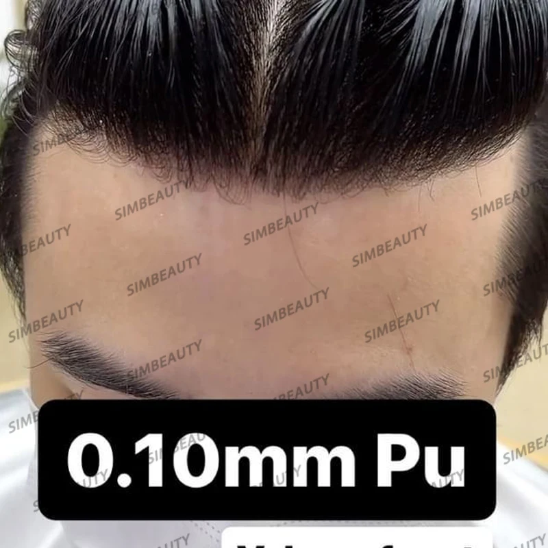 Natural Hairline Men\'s Toupee Durable Thin Skin Full Pu Base Male Human Hair Wigs Ash Brown Straight Man Hair System Prosthesis