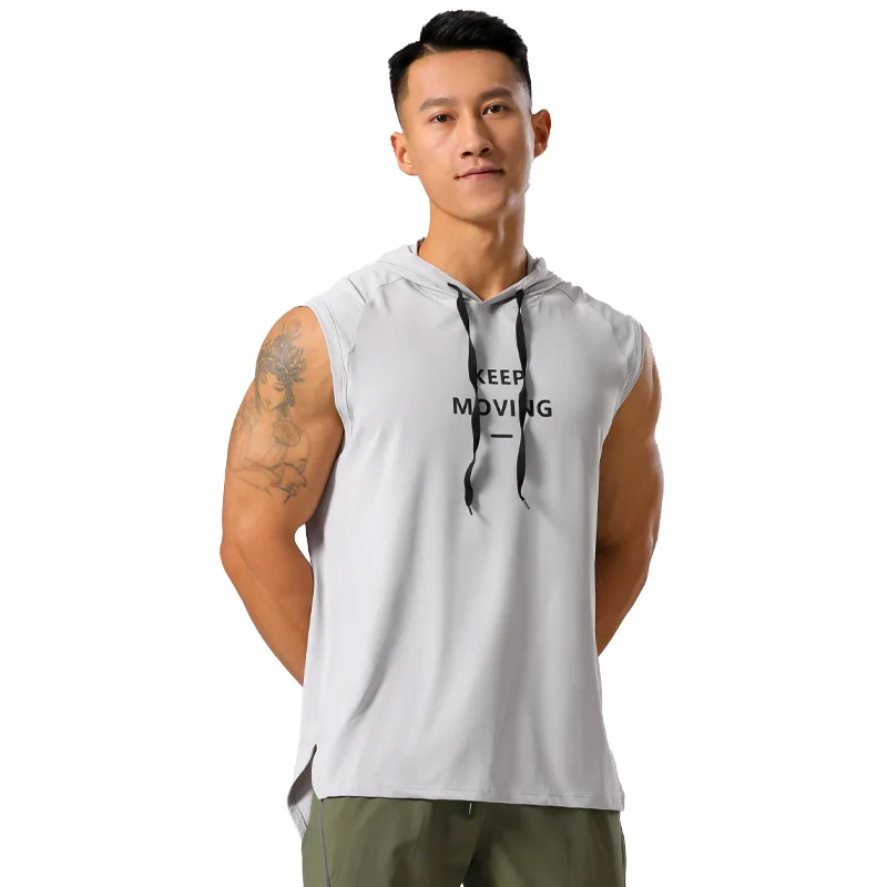 Men Gym Tank Top Hoodies Fitness Sleeveless Hooded Shirt Sports Singlets Bodybuilding Sportswear Quick Dry Muscle Jogging Vest