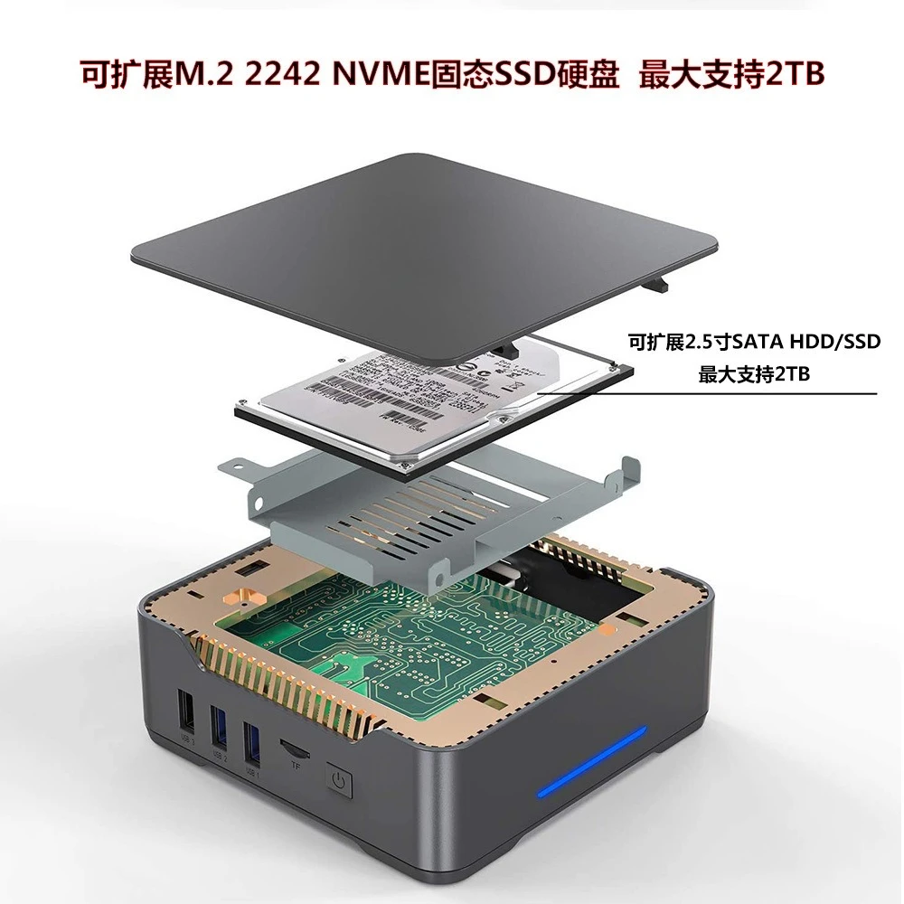 Miniconsole, thuis, kantoor 4K-game miniatuur draagbare computer, uitgang met drie schermen