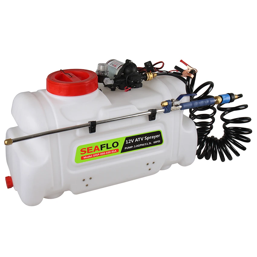 SEAFLO 12 Volt 15 Gallon ATV Spot Sprayer 60PSI 50L White Agricultural ATV Weed Sprayers with Flow Regulator Valve for Farms