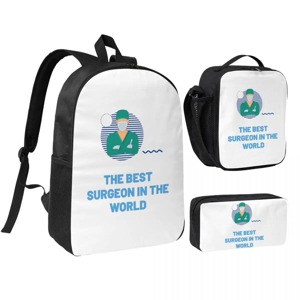 

The Best Surgeon In The World Backpack Student BookBag School Bag Shoulder Bags 3ps Insulated Lunch Bag Pencil Case