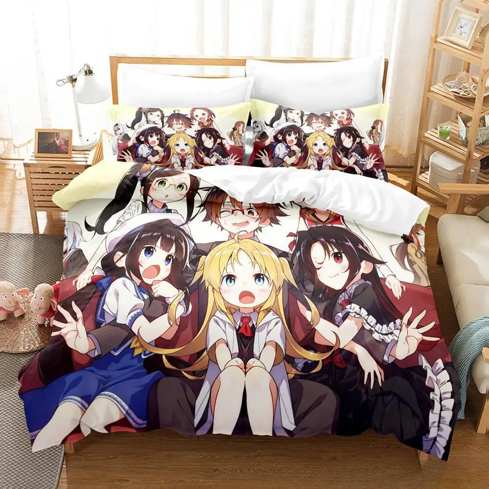 Kawaii Anime The Ryuo's Work Is Never Done Bedding Set Single Twin Full Queen King Size Bed Set Adult Kid Bedroom Duvetcover Set