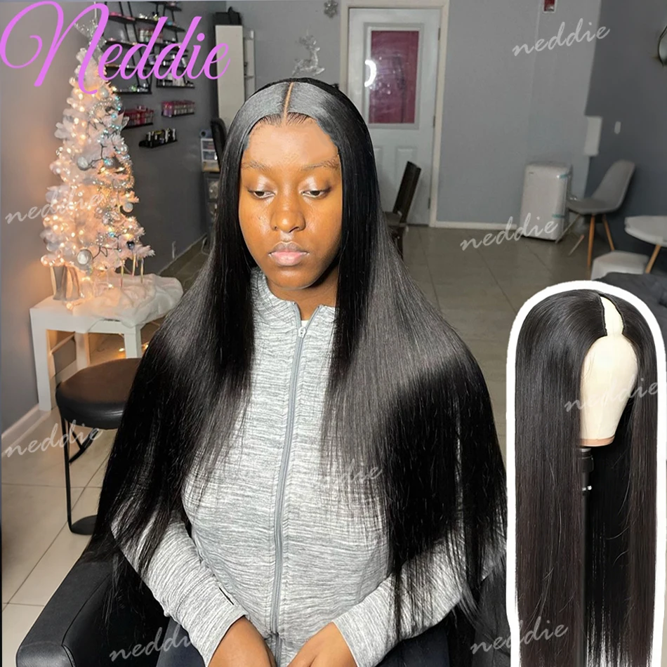 

V Part Wigs Human Hair Bone Straight Human Hair No Leave Out Wigs No Sew-In Half Wigs Glueless Natural Black Ready To Wear Wig