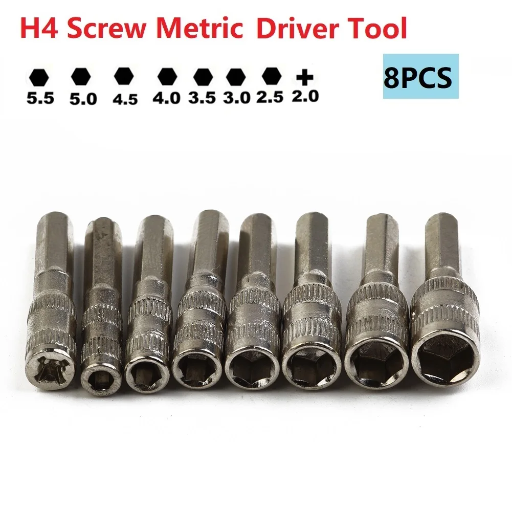 Hex Socket Socket H4 Screw 8pcs/Set Drill Bit Hex Nut Hex Shank Metric PH2.0/M2.5-5.5mm Silver Tone High Quality