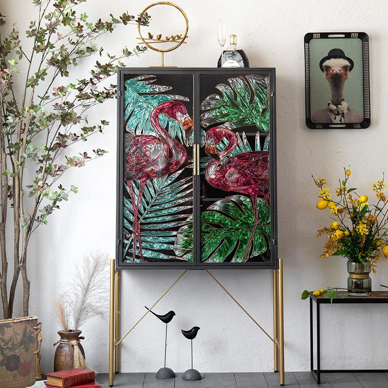 Locker enamel color personality creative high-footed side cabinet wine cabinet retro decorative side cabinet