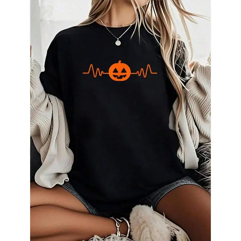 

Halloween Sweatshirt Women Pumpkin Heartbeat Graphic Jumper Cute Jack O Lantern Top Casual Long Sleeve Pullover Autumn
