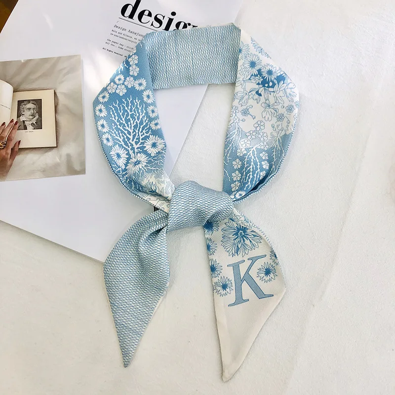 26 Letter Print Long Scarf Silk Small Scarf Narrow Ribbon Headband Handle Bag Band Bandana Hair Tie Hair Head Neck Neckerchief