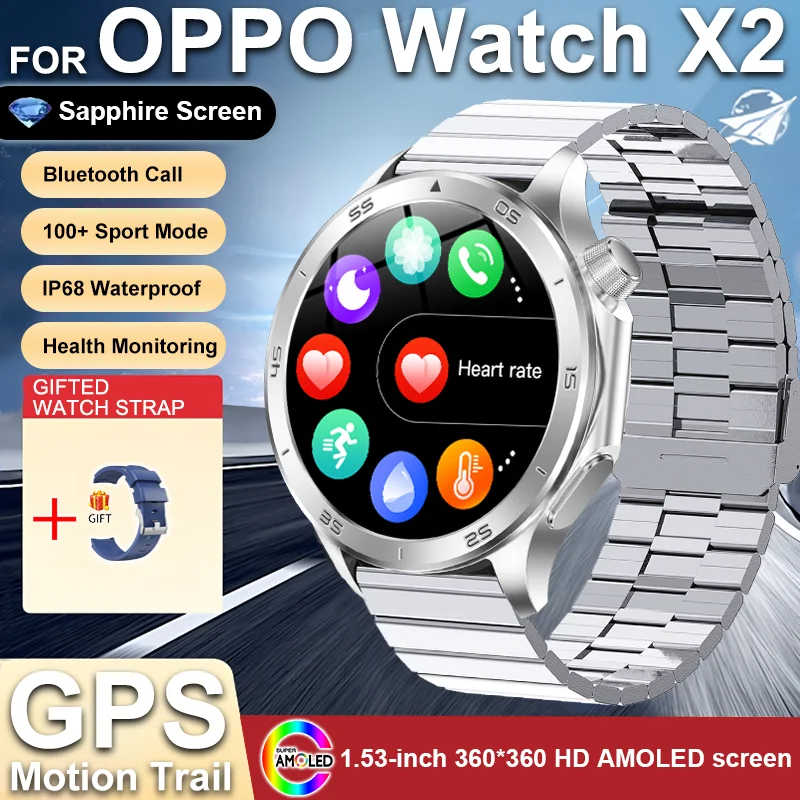 GUHUAVMI 2025New Für OPPO UHR X2 GPS Smart Uhr Männer AMOLED HD Bildschirm Kompass Herzfrequenz Bluetooth Anruf Wasserdichte Sport Uhren frauen 6