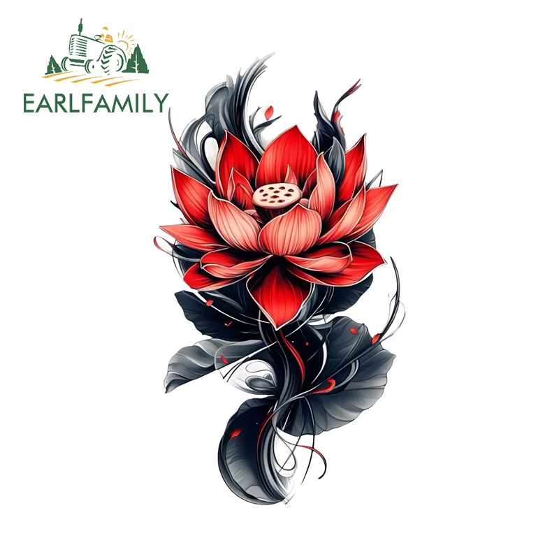 EARLFAMILY Lotus Flower Graffiti Car Stickers Hot Anime Item Scooter Decals Occlusion Scratch Suitable for PVC Graffiti Sticker