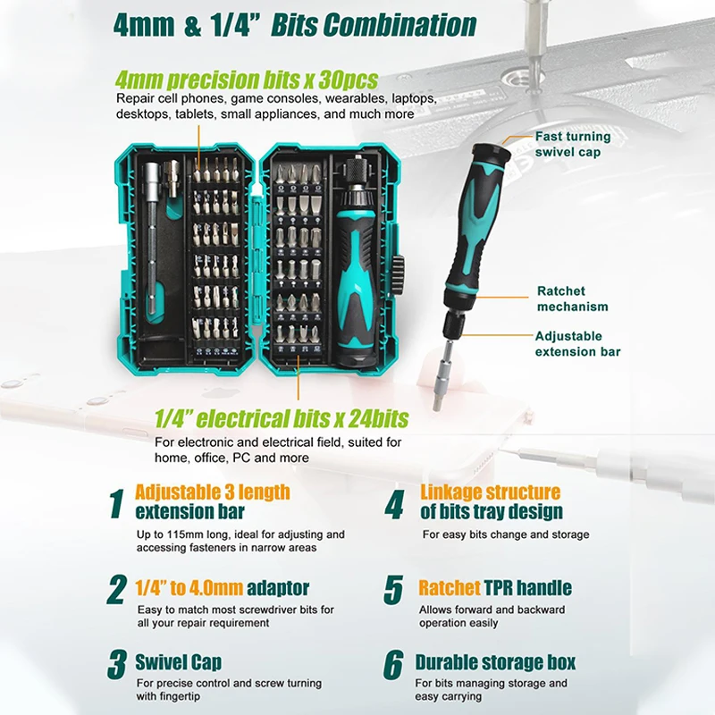 Pro'skit 57-in-1 Screwdriver Set Tools Three-stage Extension Adjustable for 3C Products Home Appliance Repair Screwdriver Tools