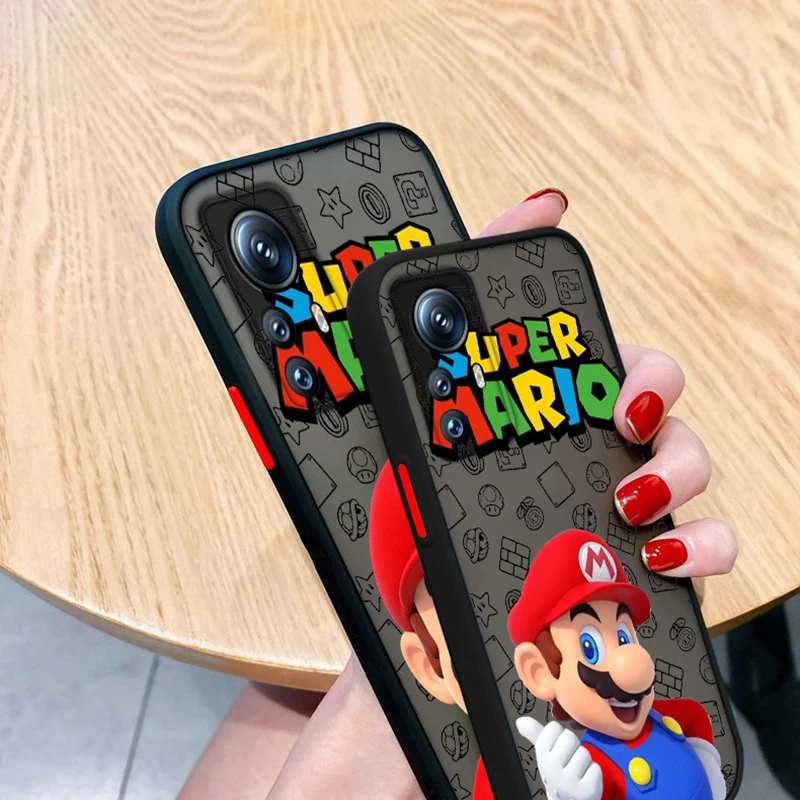 Cartoon Cute Super Mario Phone Case For Redmi Note 13 12 11 10 Pro Plus S T Lite 4G 5G Frosted Translucent Matte Cover