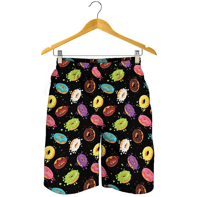 

Cute Donut Pattern Beach Shorts For Men 3D Printed Food Short Pants Streetwear Surf Board Shorts Summer Holiday Swimming Trunks