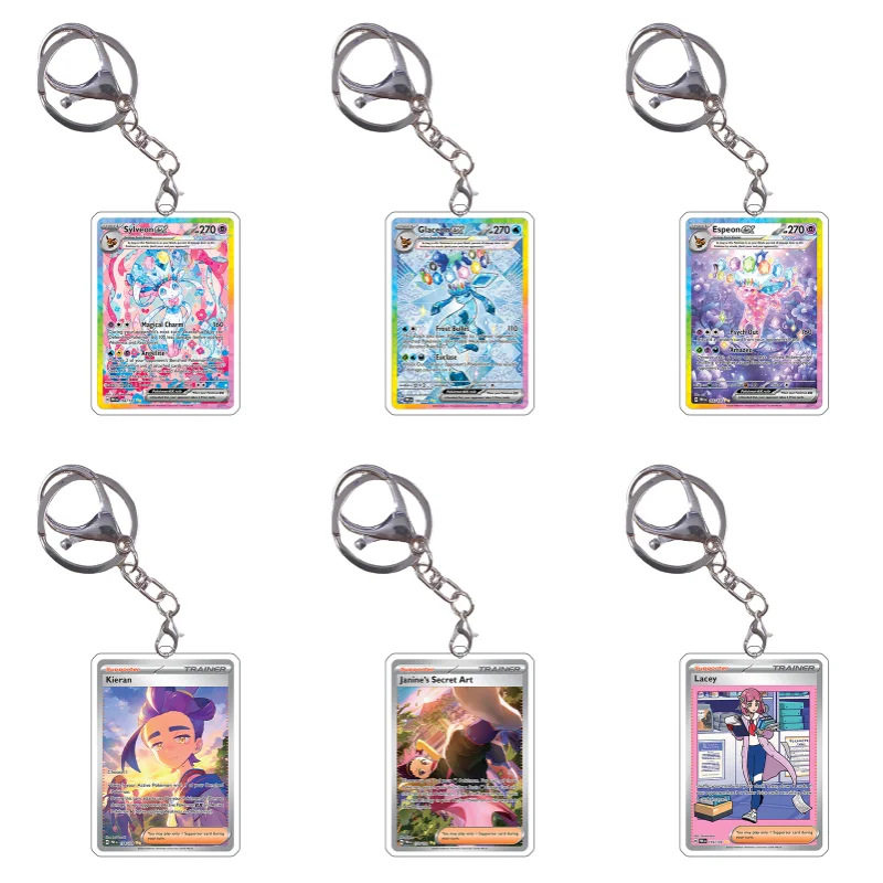 Pokemon Keychain Cards Kieran Eevee Sylveon Mela English Eersion Sv8 Anime Game Characters Self Made Acrylic Pendant Decoration