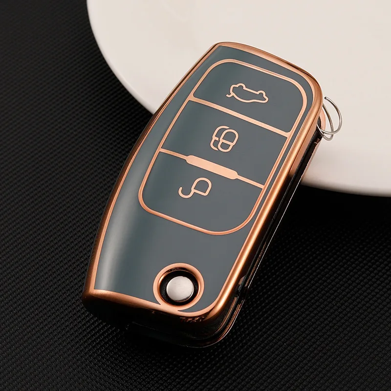 For Ford Focus 2 MK2 Fiesta Mondeo Galaxy Falcon Territory Ecosport New TPU Folding Key Cover Bag Shell Case Keychain Protector