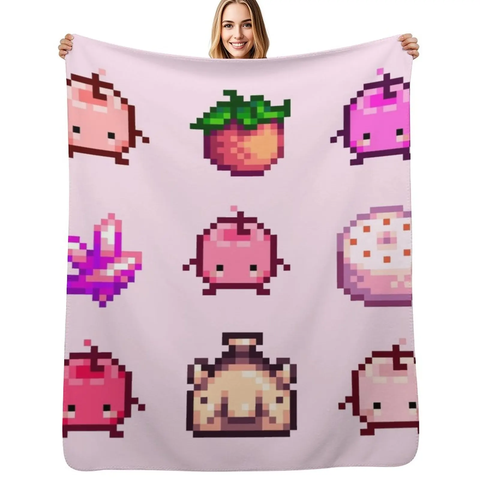 Stardew Valley Pink Junimo Set Throw Blanket Machine Washable Soft Warm Blanket