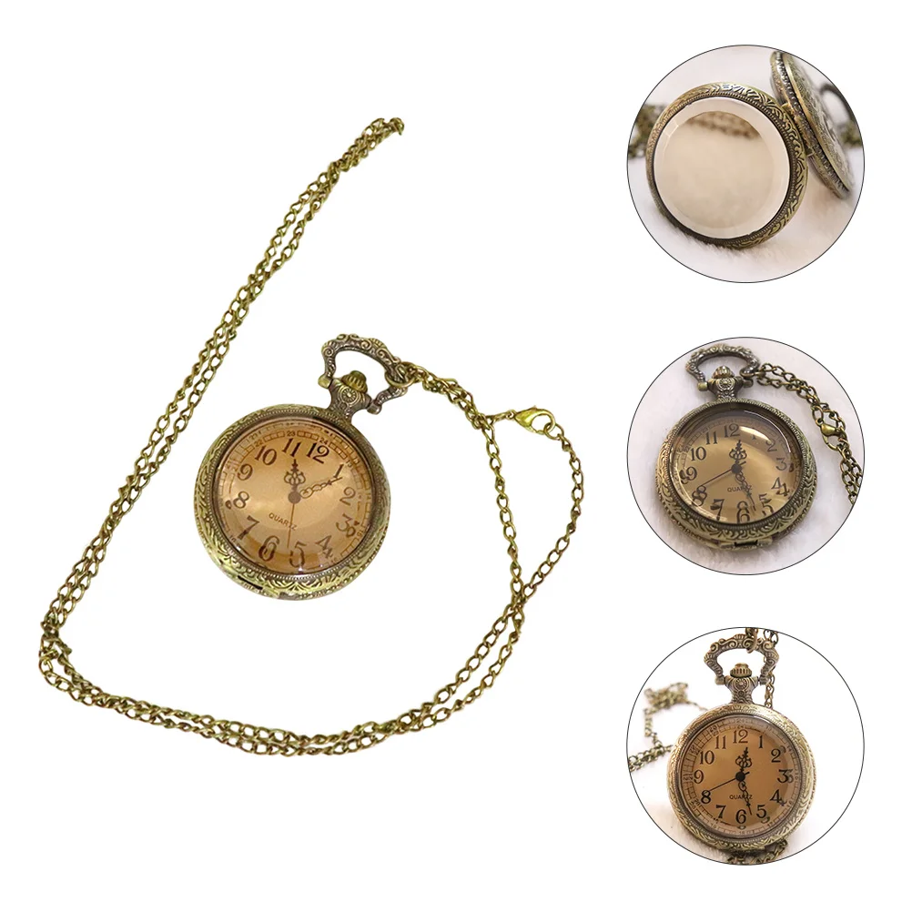 1개 레트로 포켓 워치 빈티지 클램쉘 디자인 가벼운 체인 걸이 시계 큰 숫자 쉽게 읽을 수 있는 패션 액세서리