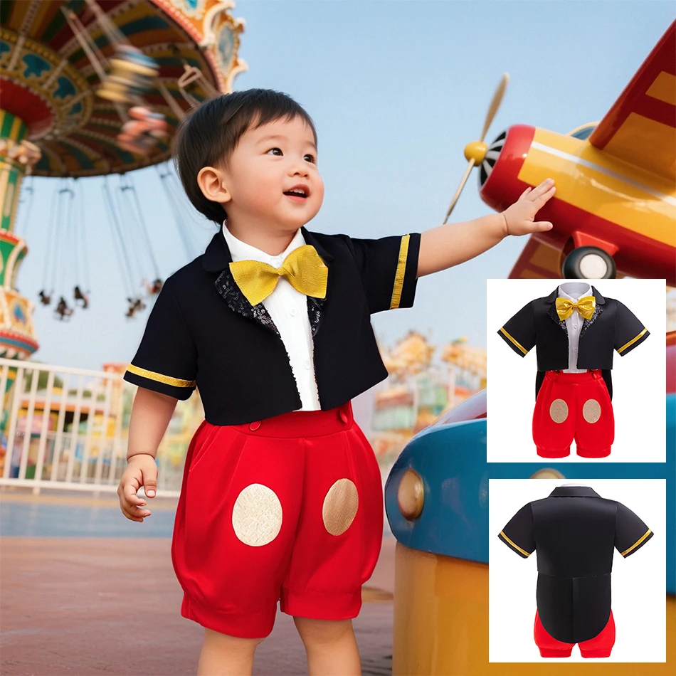 

Mickey Same Suit Boy Stage Performance Clothes Kids Panties Baby Short-sleeved Three-piece Set Christmas Costume Mickey Set