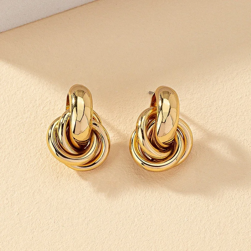 Gold SIlver Color Knot Stud Earring For Women Shiny Color Trendy Earring Stud Cute Daily Wear Jewelry